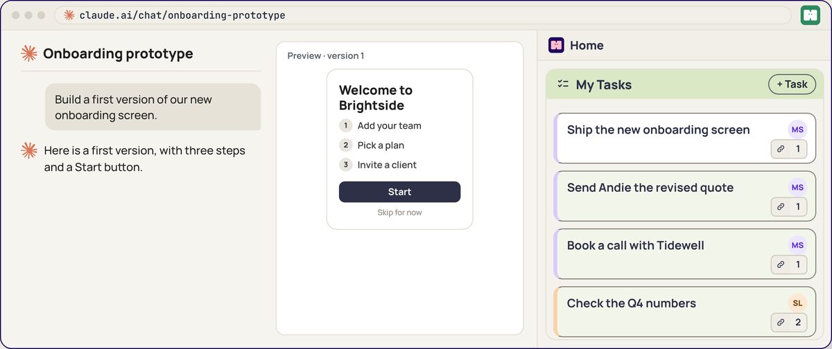 The Humble browser extension showing tasks beside an AI chat