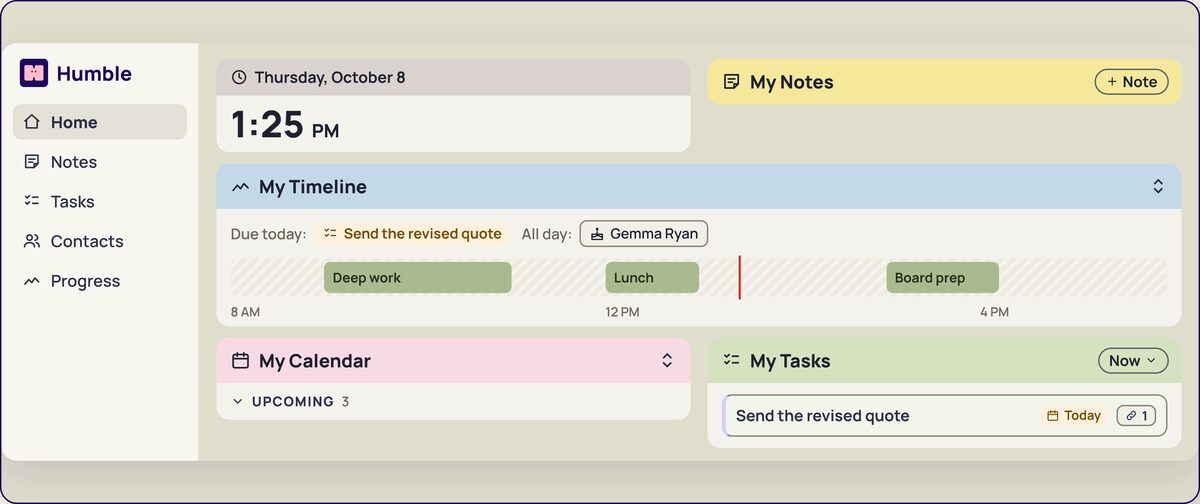 The Humble home: notes, tasks, calendar and today’s timeline in one window